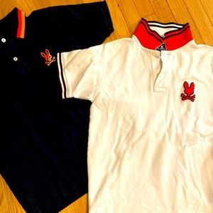 Psycho Bunny polo / golf shirts white and navy bundle